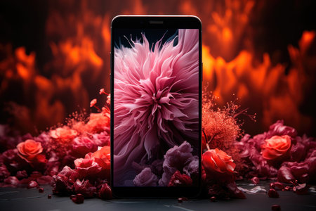 Smartphone with luxurious colorful rhodium wallpaper for advertising in the storeの素材