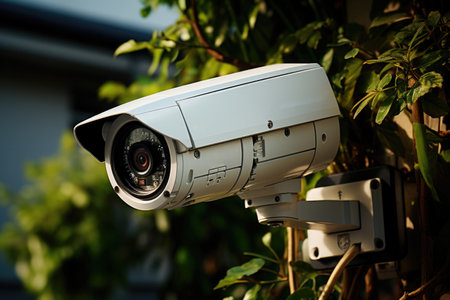 Surveillance camera is installed with a waterproof cover to protect the camera in accordance with the concept of a home security systemの素材