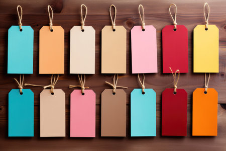 Multicolored labels or labels on the pale background. Mockupの素材