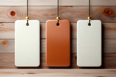 Mockup of tags or labels on a wooden backgroundの素材