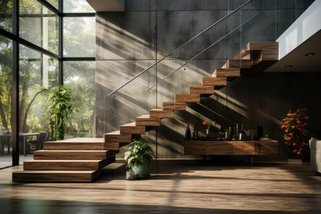 Spacious modern staircase between floors in a country house or villaの素材
