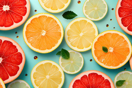 Colorful pattern of citrus fruit slices. Flat lay, top viewの素材