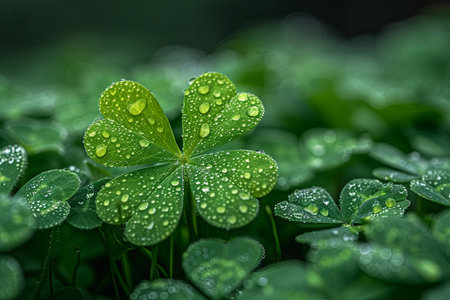 Four leaf green clover. Holiday card for St Patrick's dayの素材