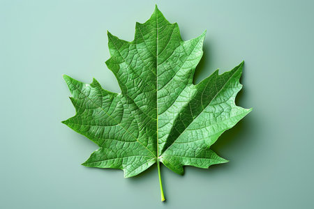 Green leaf with veins and a stem. Symbol of Day Earthの素材
