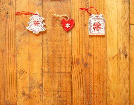 Christmas decoration background on a wood backgroundの写真素材