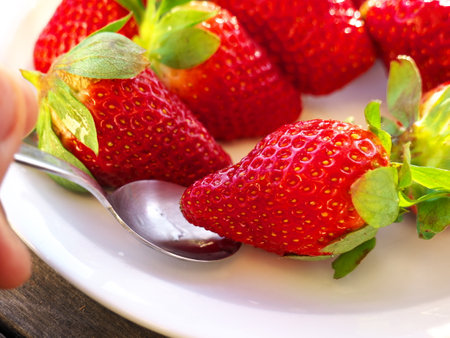 A closeup shot of fresh ripe strawberriesの写真素材