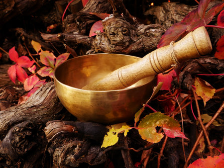 Metal singing bowl for relaxing and receiving healing vibrationsの写真素材
