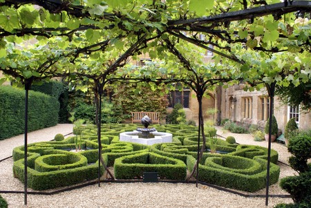 Knot garden with a fountain of Sudeley castle in Winchcombe Englandのeditorial素材