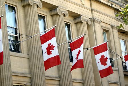 Flags of Canada. Canadian flags. Maple leaf. National flag of Canadaの写真素材