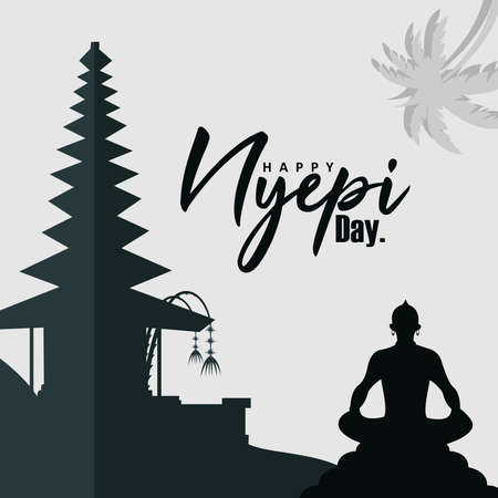 Nyepi day or day of silence for Hindu ceremonies in Bali, Hindu religious ceremonial parade. greeting card.のイラスト素材