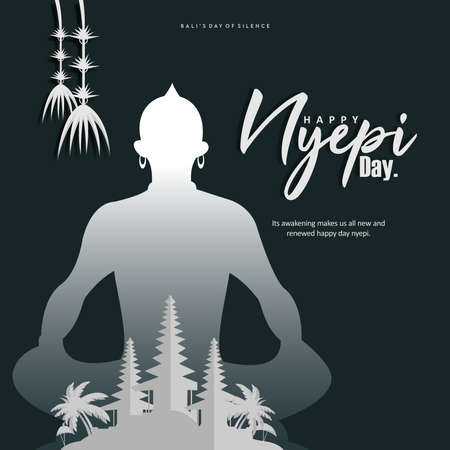 Nyepi day or day of silence for Hindu ceremonies in Bali, Hindu religious ceremonial parade. greeting card.のイラスト素材