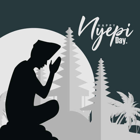 Nyepi day or day of silence for Hindu ceremonies in Bali, Hindu religious ceremonial parade. greeting card.のイラスト素材