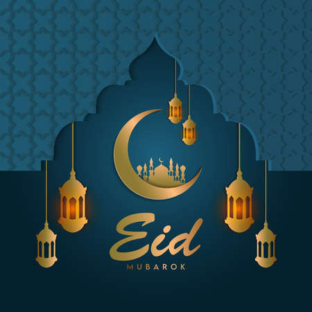 Ramadan kareem, marhaban ya ramadan, islamic backgroun design in blue and goldの写真素材