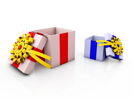 Gift box with ribbons and bowの写真素材