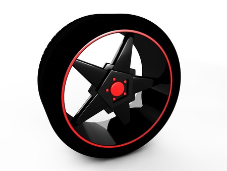 3d wheel isolated on whiteの写真素材