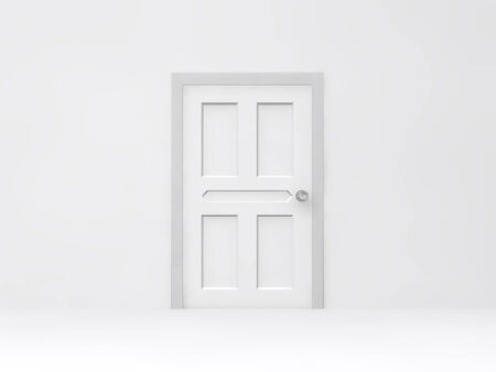 Opened door with empty white wall の写真素材