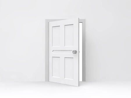 Opened door with empty white wall の写真素材