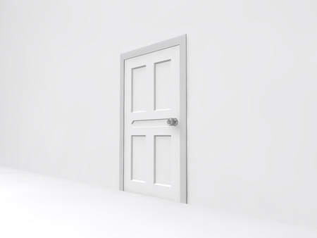 Opened door with empty white wall の写真素材