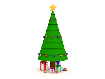 christmas tree isolated on white backgroundの写真素材
