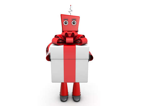 red robotic toy and christmas giftsの写真素材