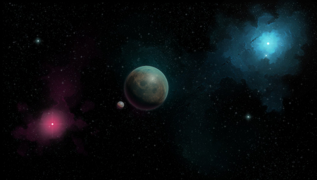 Universe filled with stars, deep space nebula and galaxyの写真素材
