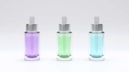 Perfume bottles various color 3d realistic set on white backgroundの写真素材