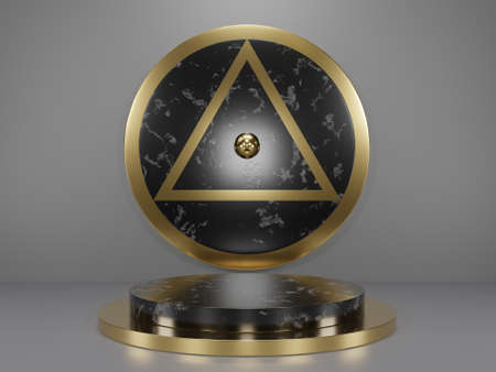 Marble pedestals or podiums with golden frames and decor 3d renderingの写真素材