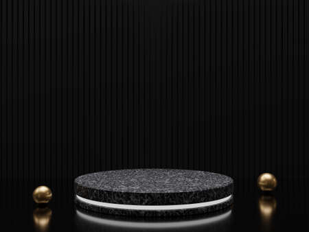 Marble pedestals or podiums with golden frames and decor 3d renderingの写真素材