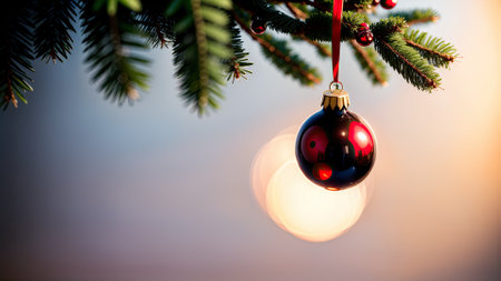 Christmas decoration hanging on a Christmas tree with bokeh background.の素材