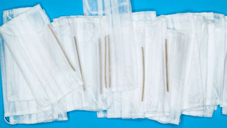 Coronavirus protection. Antiviral protective medical face masks with ear loops. Surgical mask...