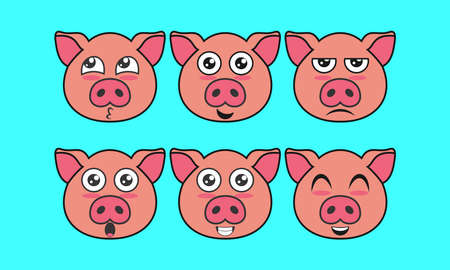 vector illustration of a cute animal face expression logo, pet, pig iconのイラスト素材