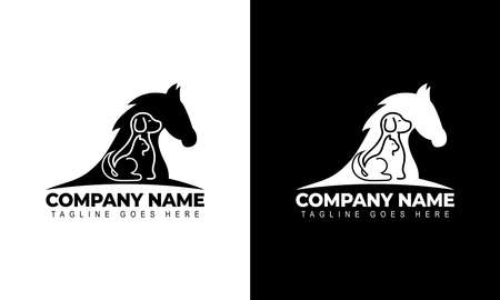 Ilustration vector graphic of Creative logo design. Horse, Dog, Cat vector template on black and white backgroundのイラスト素材