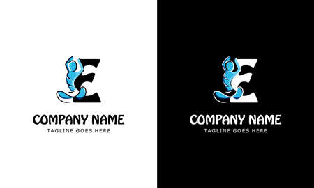 The letter E with a yoga person. Templates for logos, labels, emblems, signs, stamps. Vector illustration.のイラスト素材