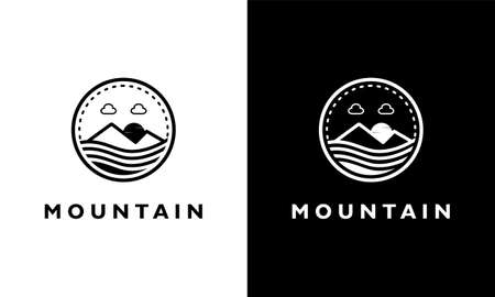 Ilustration vector graphic of Logo design concept Vintage Sun Mountain sunrise camp adventureのイラスト素材