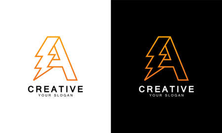 Ilustration vector graphic of abstract initial letter A Electric logo, letter A with thunder bolt lightning flash icon inside,のイラスト素材