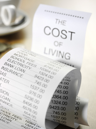 Figures for the cost of running home finances on a paper printout.の写真素材