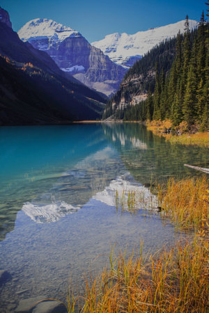 Reflection in Lake Louiseの写真素材