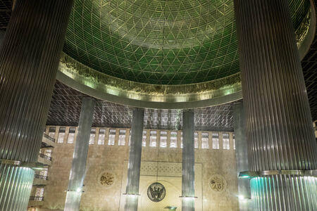 Pillars and ceiling of the mosque in central Jakartaのeditorial素材
