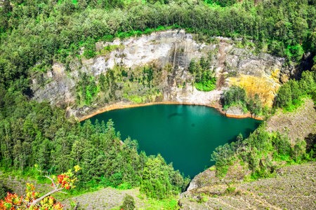 Coloured lake at Kelimutu, Flores, Indonesiaの写真素材