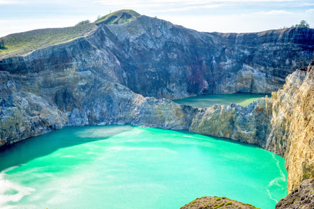 Coloured lakes at Kelimutu, Flores, Indonesiaの写真素材