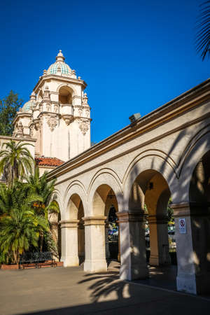 Theatre Tower and arches. Balboa Park, San Diego, California.のeditorial素材