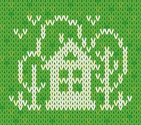 Knitted pattern with house and trees.のイラスト素材