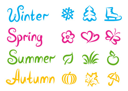 Handwritten names and symbols of four seasonsのイラスト素材