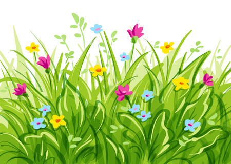 Vector grass with wild flowers.  with transparencyのイラスト素材