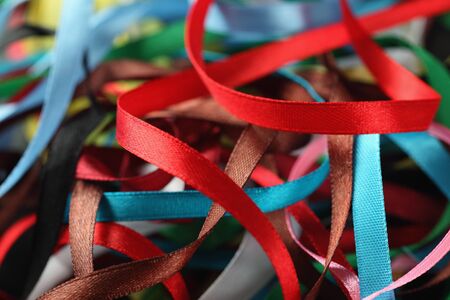 Lots of colorful ribbons. Close-up.の写真素材