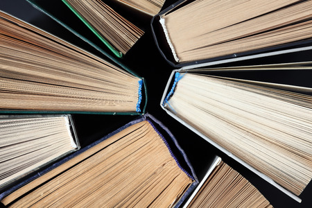 Top view of old hardback books