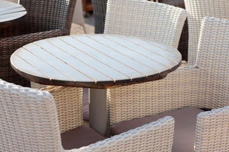 Table and chairs in street cafe.の写真素材