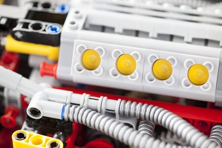 Tambov, Russian Federation - January 12, 2014 LEGO Technic engine of
Grand Prix Racer model. Studio shot.のeditorial素材