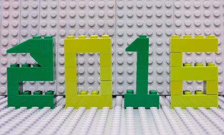 Tambov, Russian Federation - September 03, 2015 New year 2016 concept by Lego. Studio shot.のeditorial素材