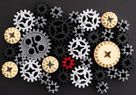 Plastic gears on black backgroundの写真素材